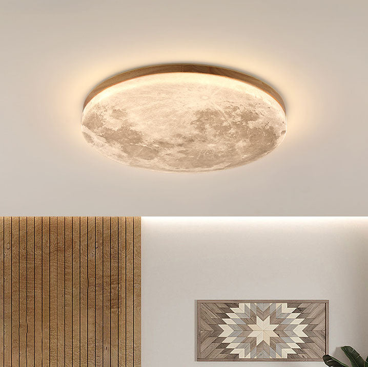 Sable Wood Flush Ceiling Light with Solid Trim, close-up view