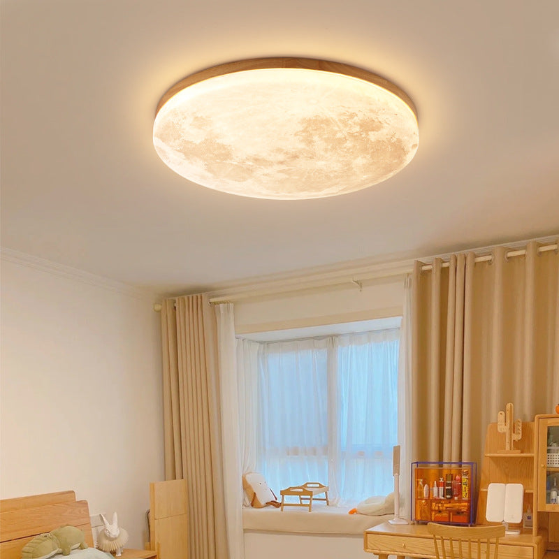 Sable Wood Flush Ceiling Light with Solid Trim, front view