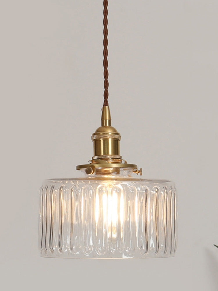 Kaze Japanese Brass Ribbed Cylinder Pendant Light