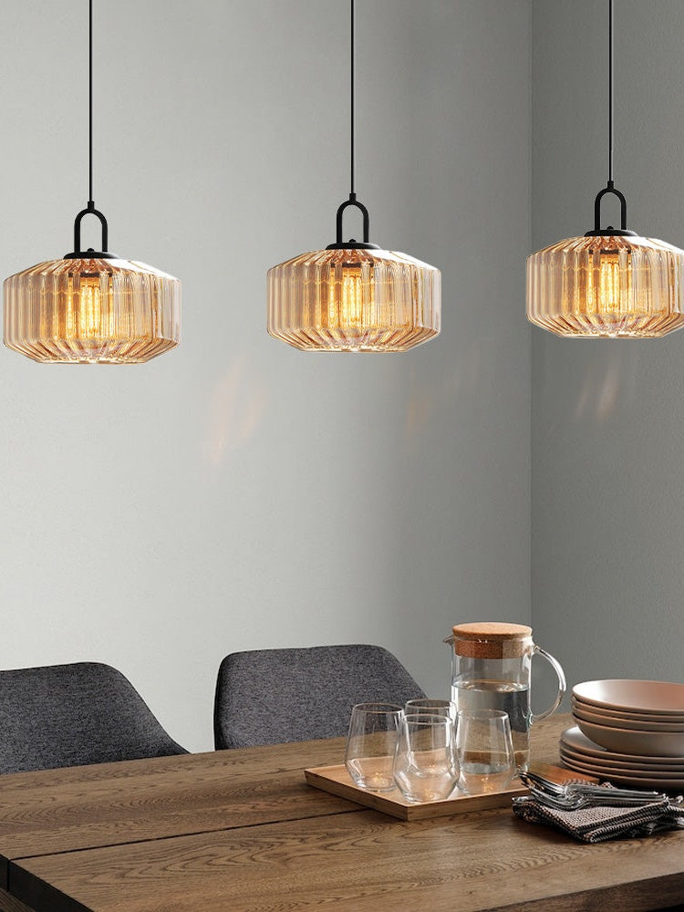 Riva Ribbed Glass Vintage Pendant Light