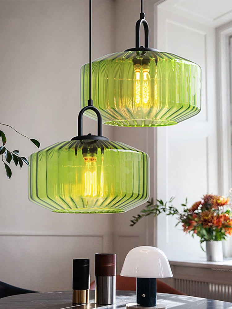Riva Ribbed Glass Vintage Pendant Light