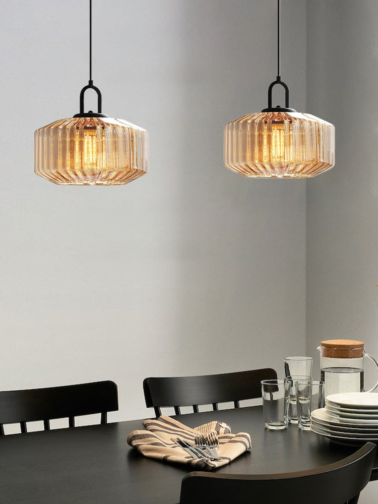 Riva Ribbed Glass Vintage Pendant Light