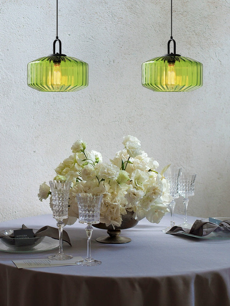 Riva Ribbed Glass Vintage Pendant Light