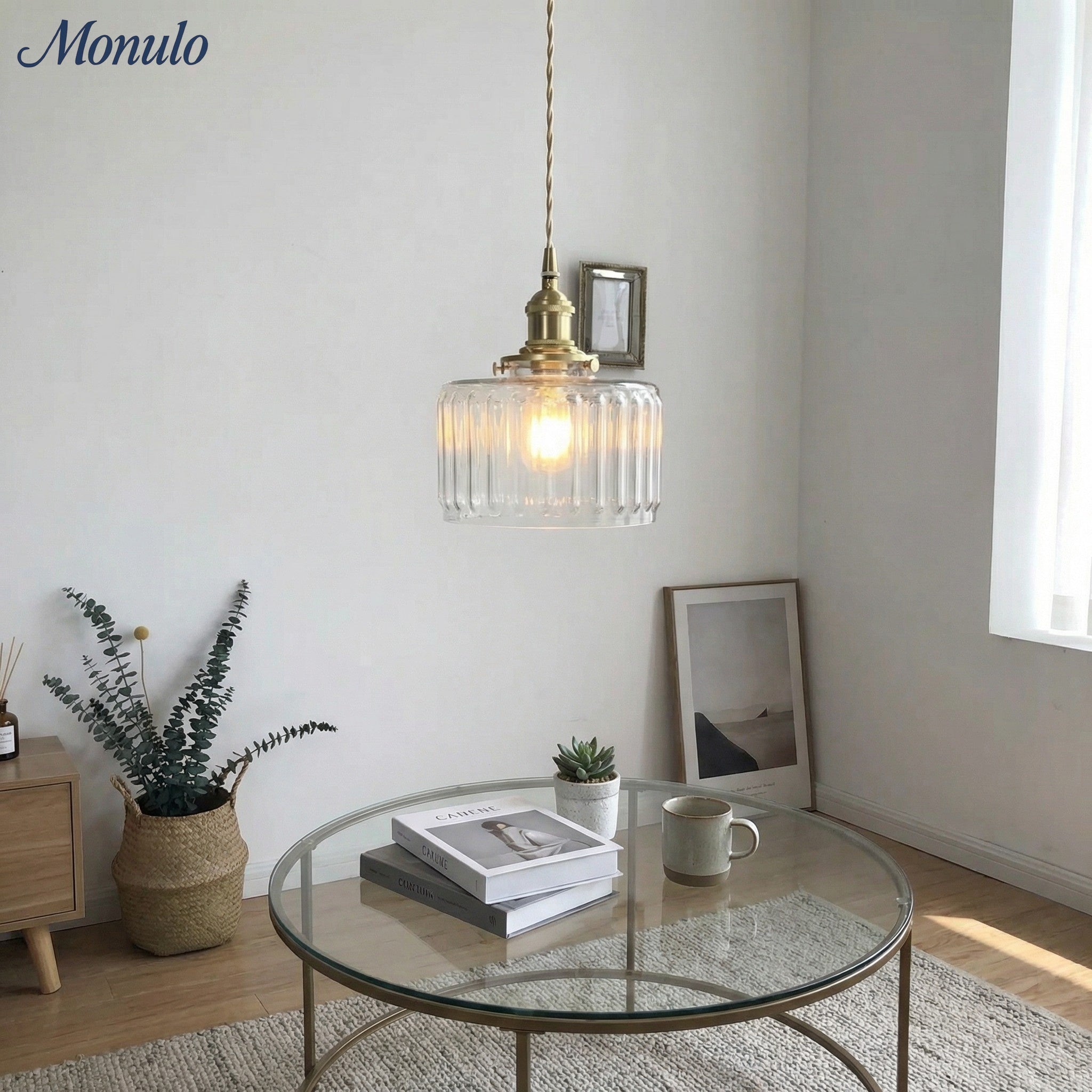 Kaze Japanese Brass Ribbed Cylinder Pendant Light