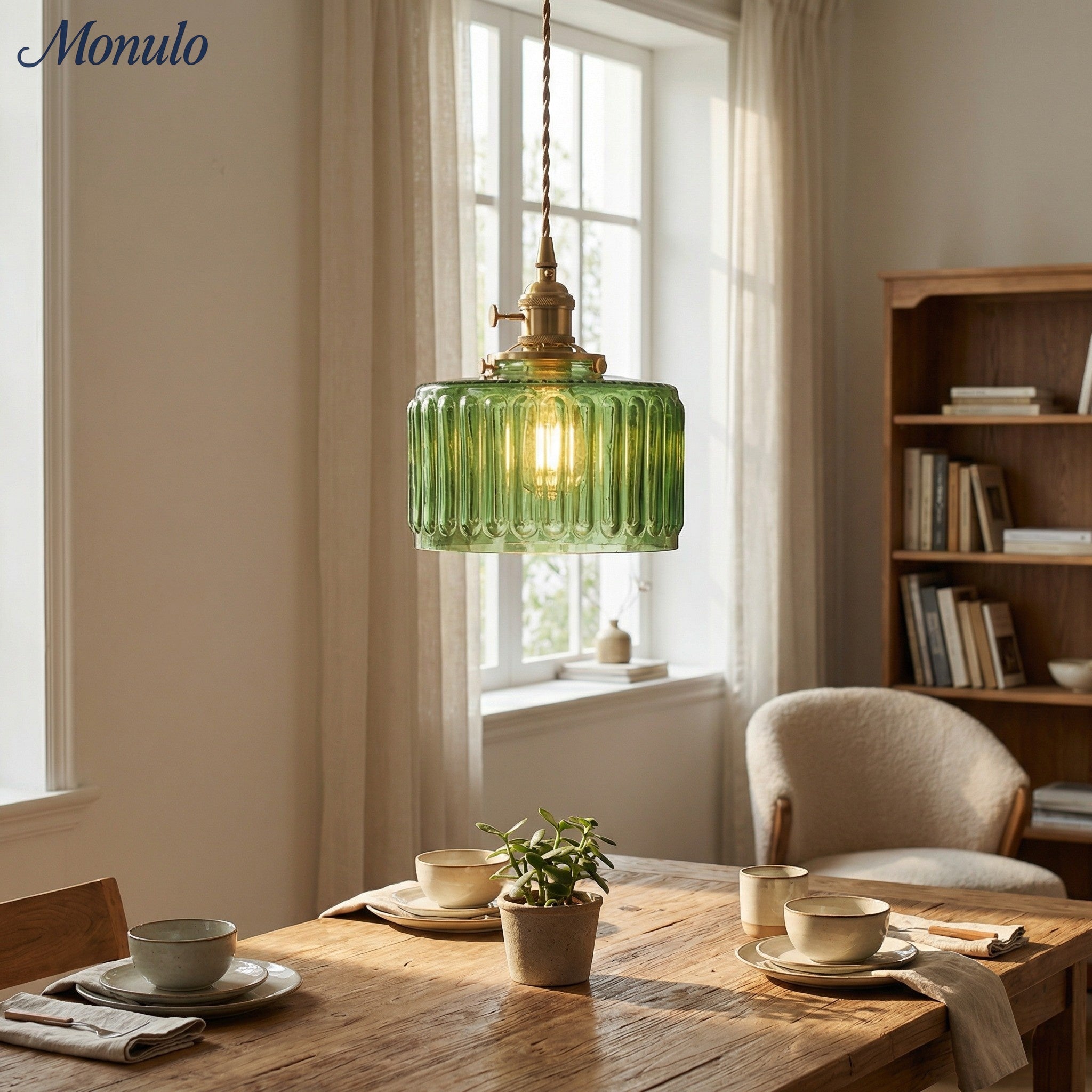 Kaze Japanese Brass Ribbed Cylinder Pendant Light