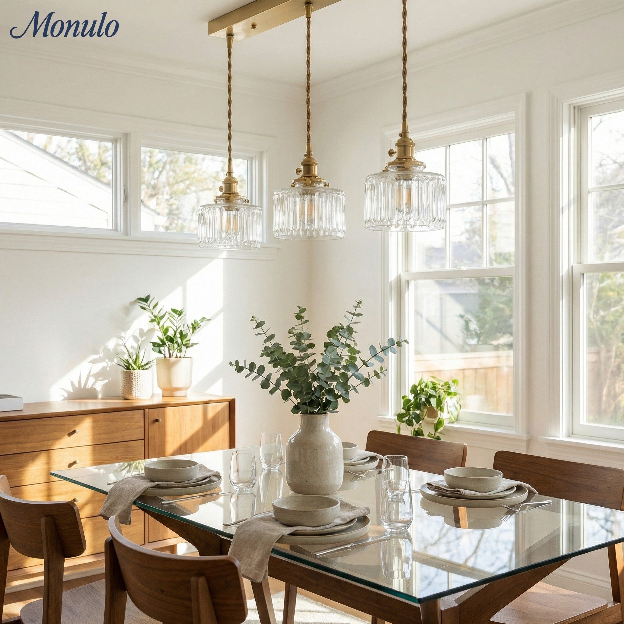 Kaze Japanese Brass Ribbed Cylinder Pendant Light