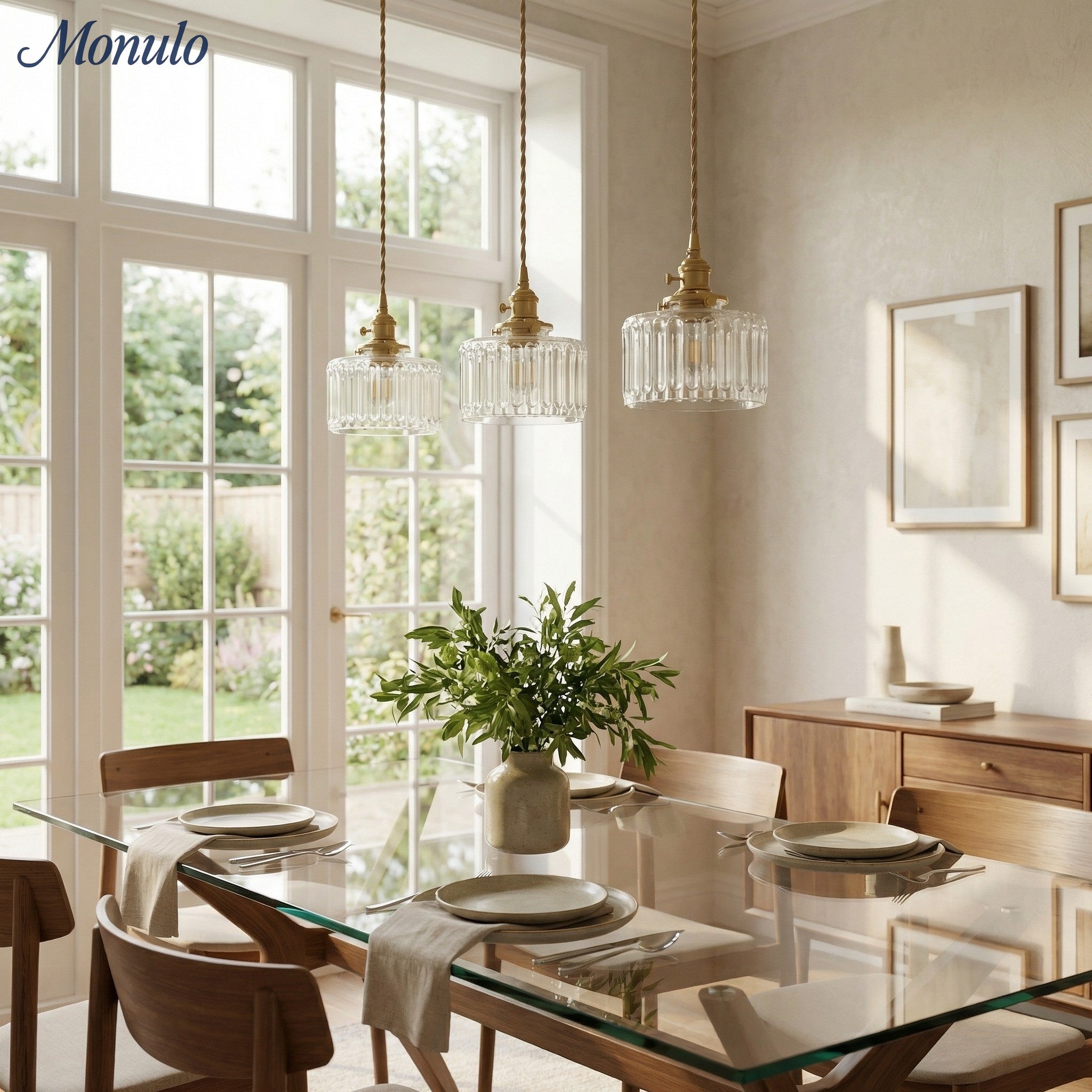 Kaze Japanese Brass Ribbed Cylinder Pendant Light
