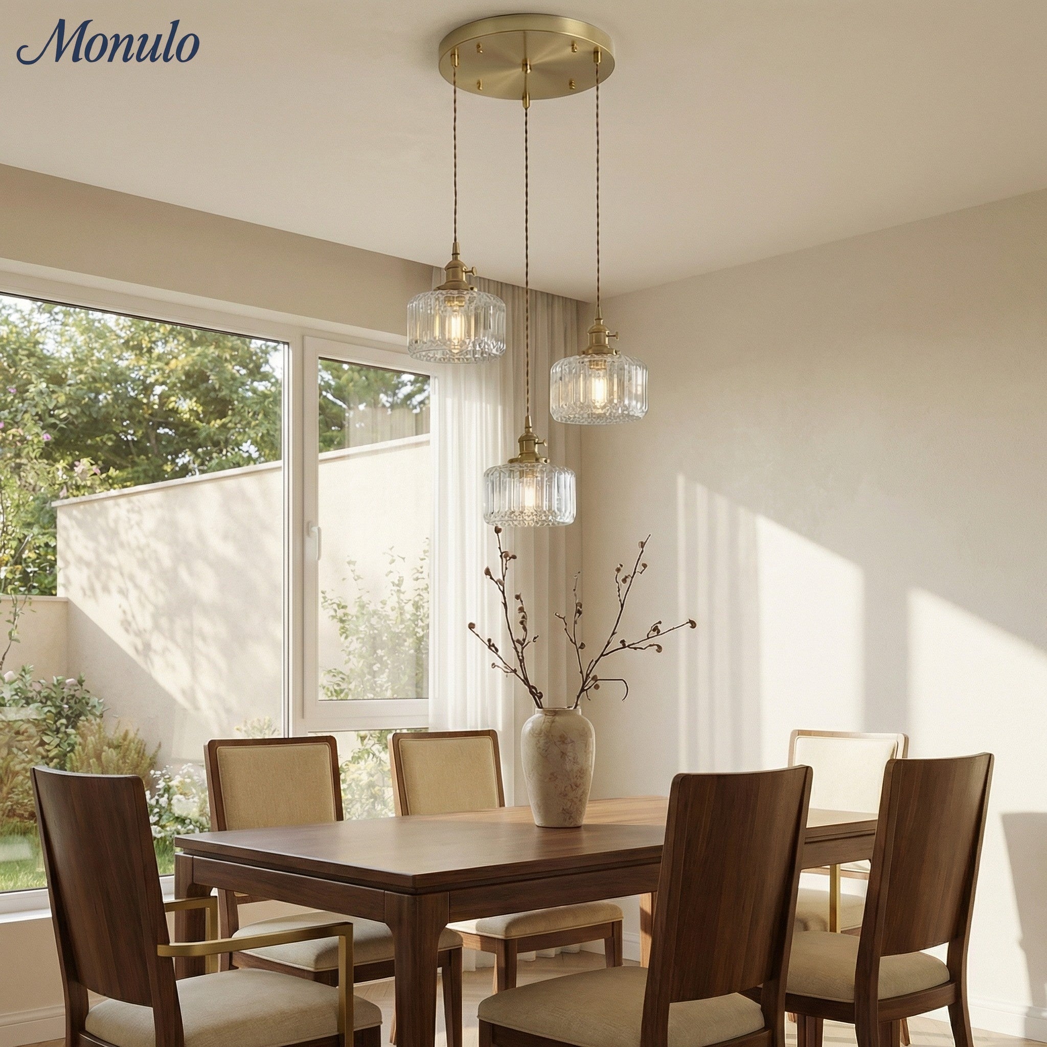 Kaze Japanese Brass Ribbed Cylinder Pendant Light