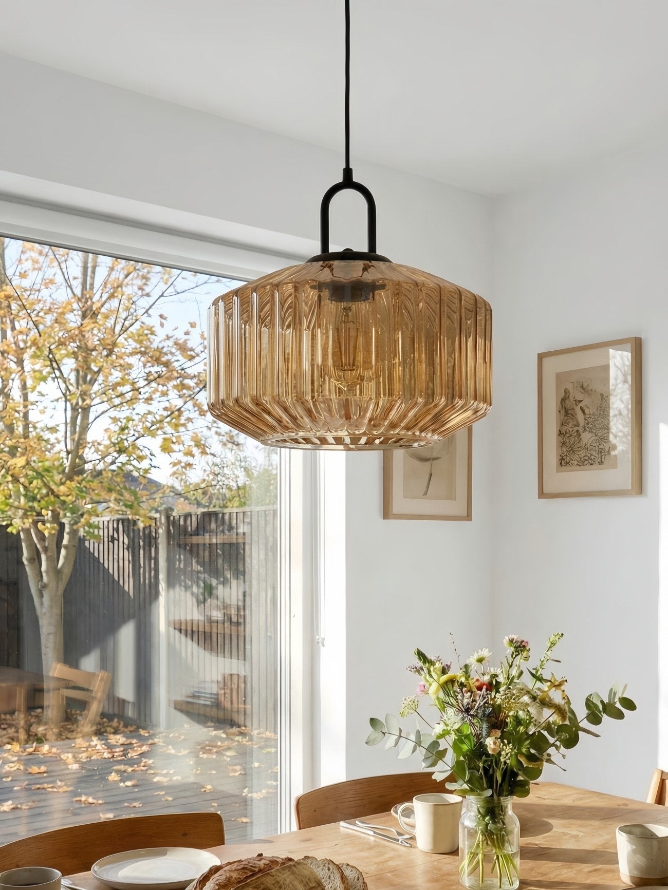 Riva Ribbed Glass Vintage Pendant Light