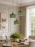 Kaze Japanese Brass Ribbed Cylinder Pendant Light