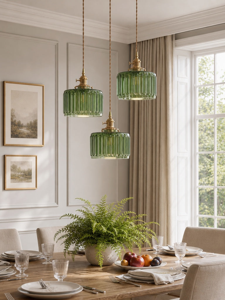 Kaze Japanese Brass Ribbed Cylinder Pendant Light