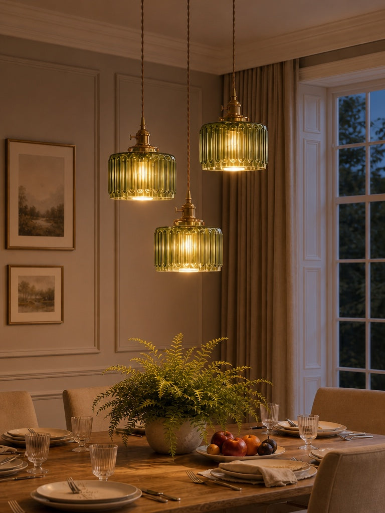 Kaze Japanese Brass Ribbed Cylinder Pendant Light