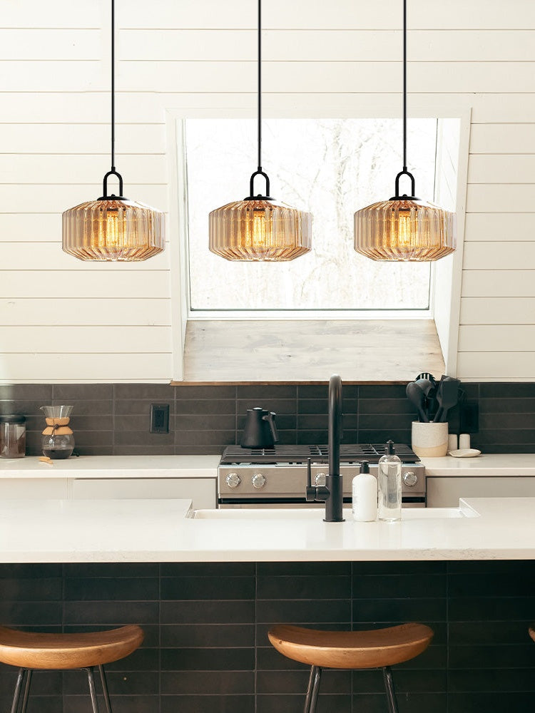 Riva Ribbed Glass Vintage Pendant Light