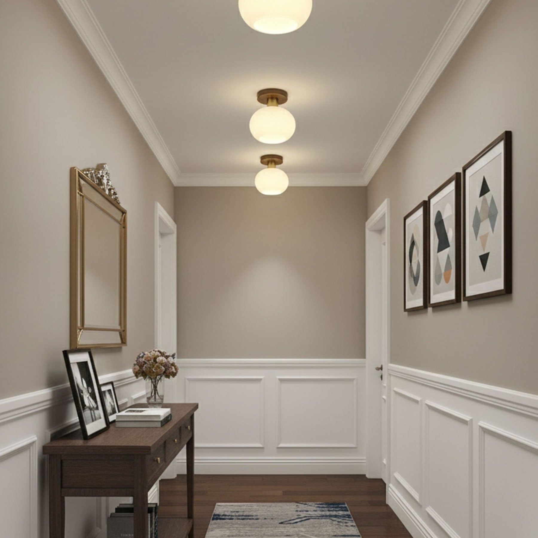 Odessa Solid Wood Semi-Flush Ceiling Light, lifestyle setting