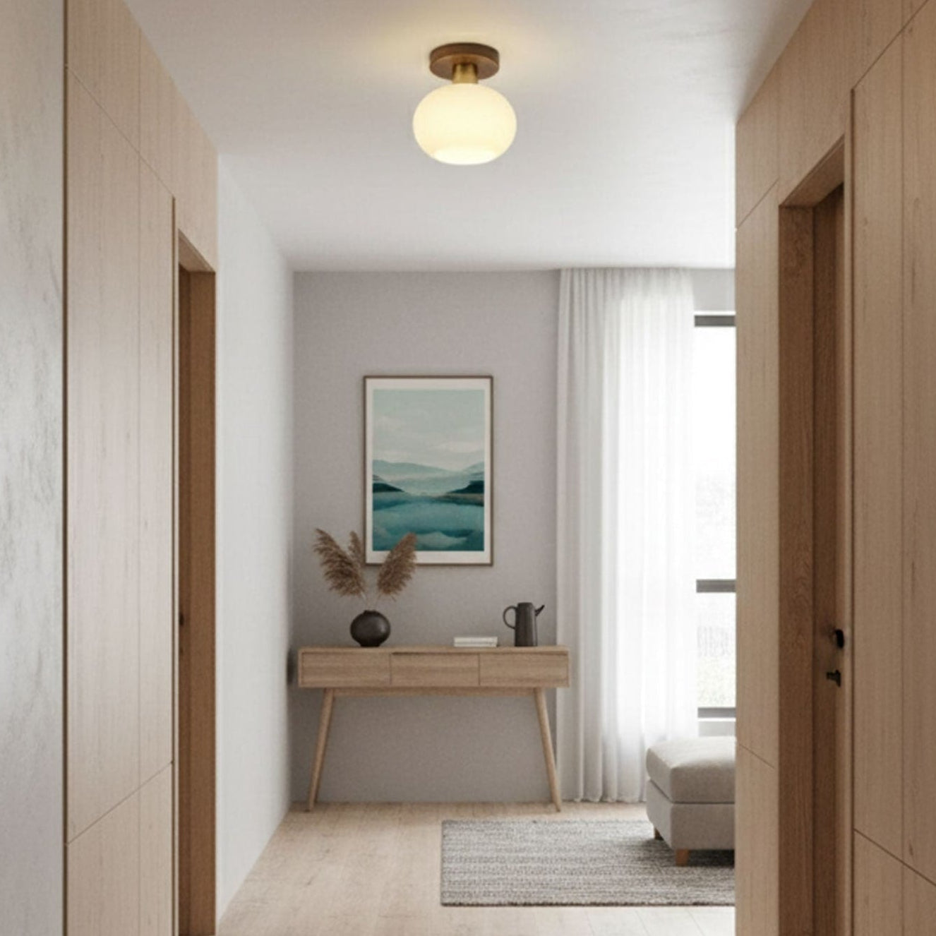 Odessa Solid Wood Semi-Flush Ceiling Light