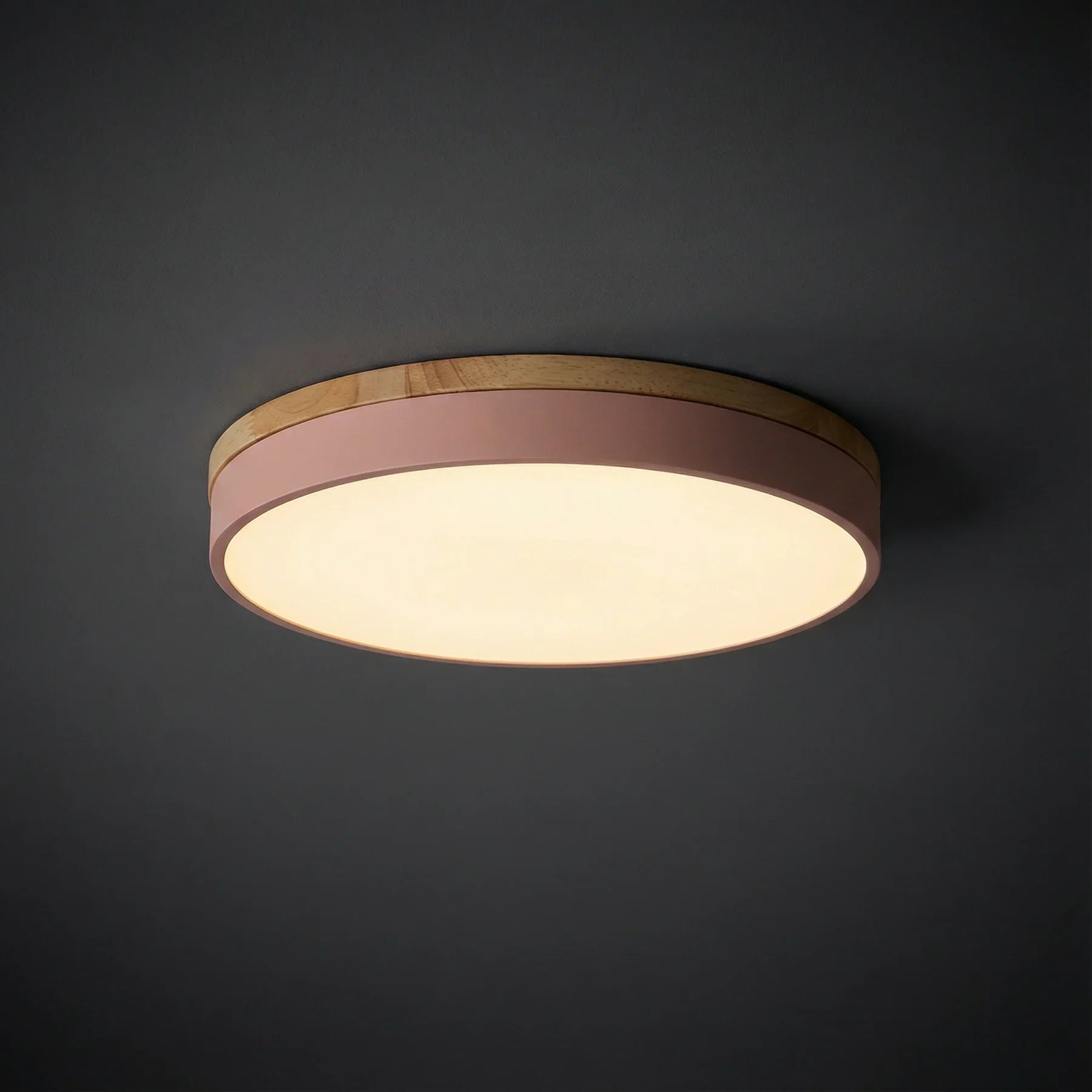Aurelia Flush LED Ceiling Light with Wood Trim, front view