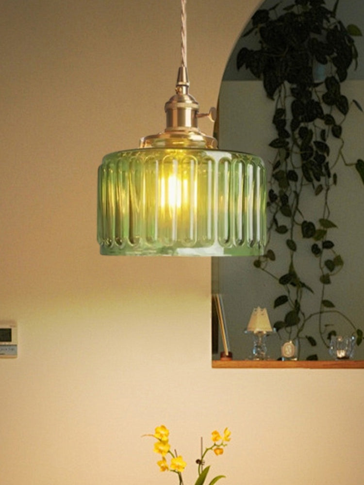 Kaze Japanese Brass Ribbed Cylinder Pendant Light