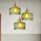 Kaze Japanese Brass Ribbed Cylinder Pendant Light