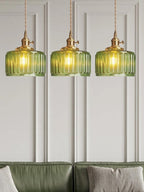 Kaze Japanese Brass Ribbed Cylinder Pendant Light