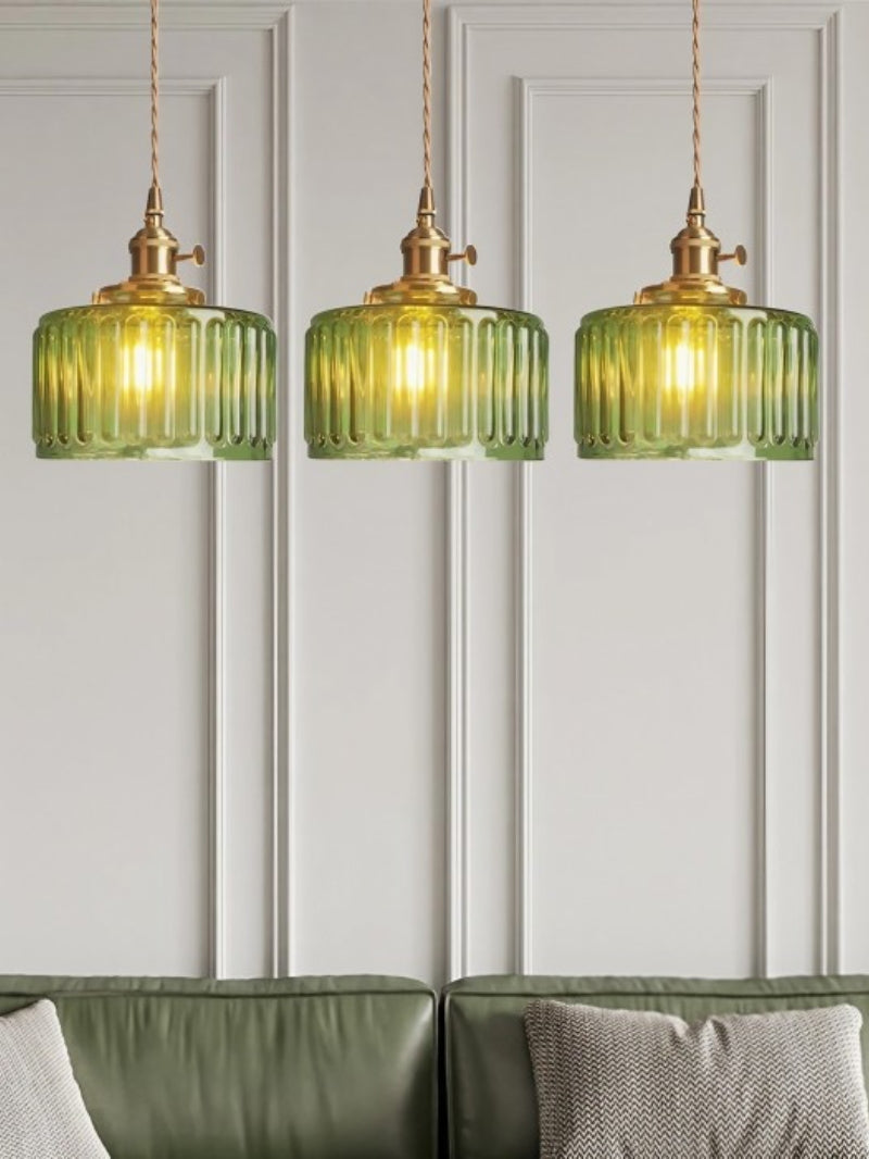 Kaze Japanese Brass Ribbed Cylinder Pendant Light