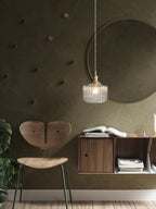 Kaze Japanese Brass Ribbed Cylinder Pendant Light