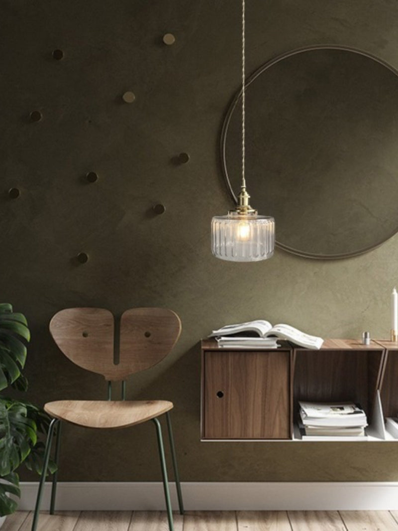 Kaze Japanese Brass Ribbed Cylinder Pendant Light