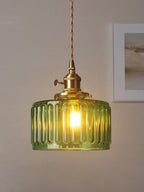 Kaze Japanese Brass Ribbed Cylinder Pendant Light