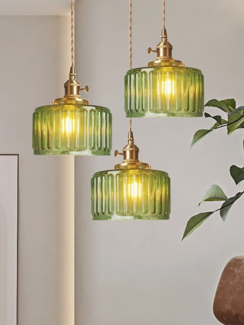 Kaze Japanese Brass Ribbed Cylinder Pendant Light