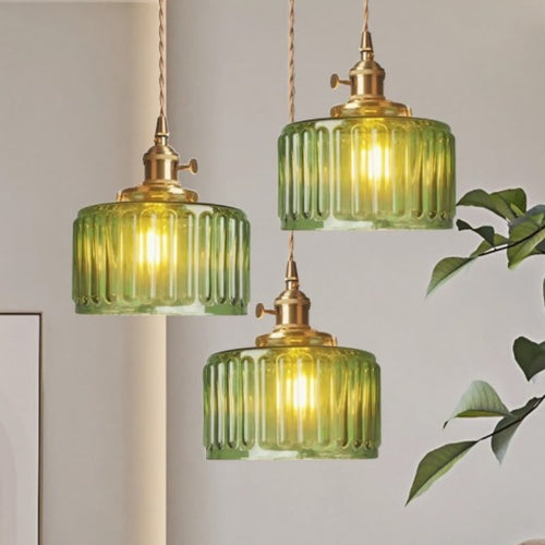 Kaze Japanese Brass Ribbed Cylinder Pendant Light