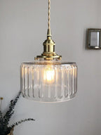 Kaze Japanese Brass Ribbed Cylinder Pendant Light