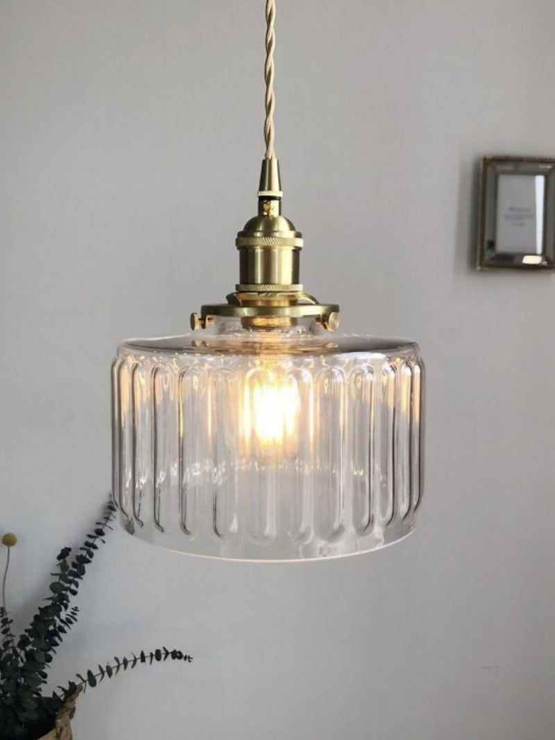 Kaze Japanese Brass Ribbed Cylinder Pendant Light