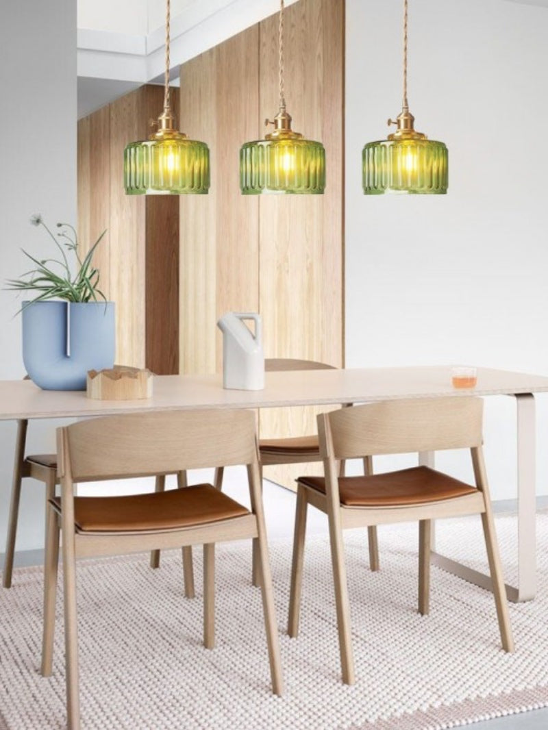 Kaze Japanese Brass Ribbed Cylinder Pendant Light