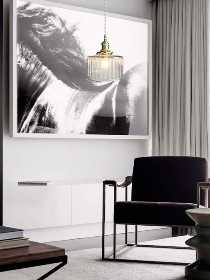 Kaze Japanese Brass Ribbed Cylinder Pendant Light