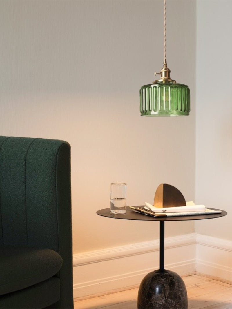 Kaze Japanese Brass Ribbed Cylinder Pendant Light