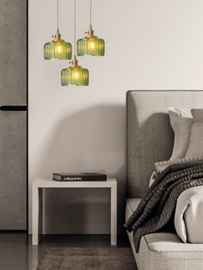 Kaze Japanese Brass Ribbed Cylinder Pendant Light