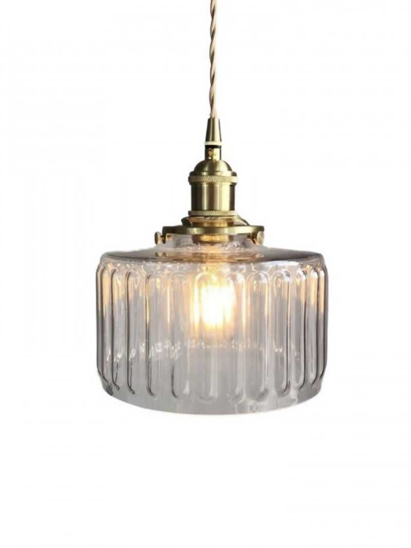 Kaze Japanese Brass Ribbed Cylinder Pendant Light
