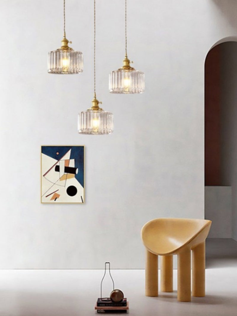 Kaze Japanese Brass Ribbed Cylinder Pendant Light