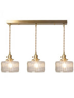 Kaze Japanese Brass Ribbed Cylinder Pendant Light