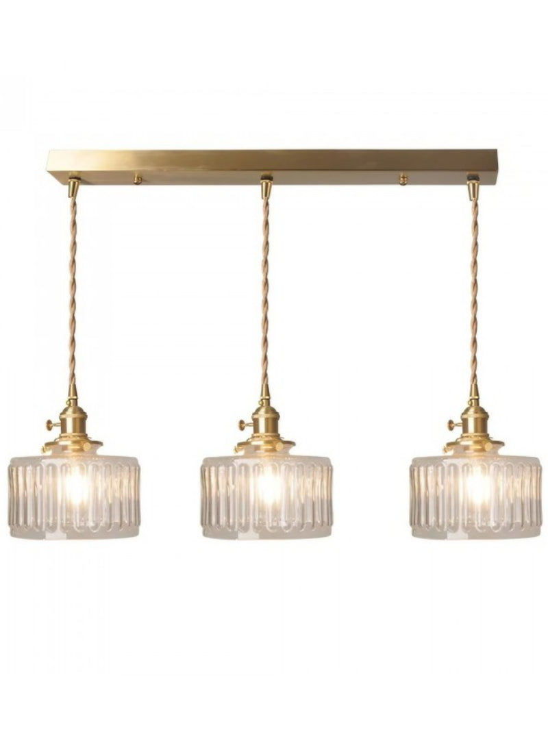 Kaze Japanese Brass Ribbed Cylinder Pendant Light