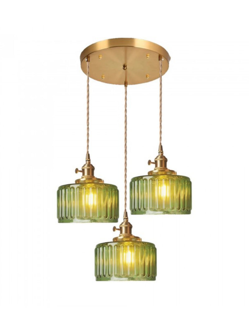 Kaze Japanese Brass Ribbed Cylinder Pendant Light