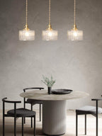 Kaze Japanese Brass Ribbed Cylinder Pendant Light