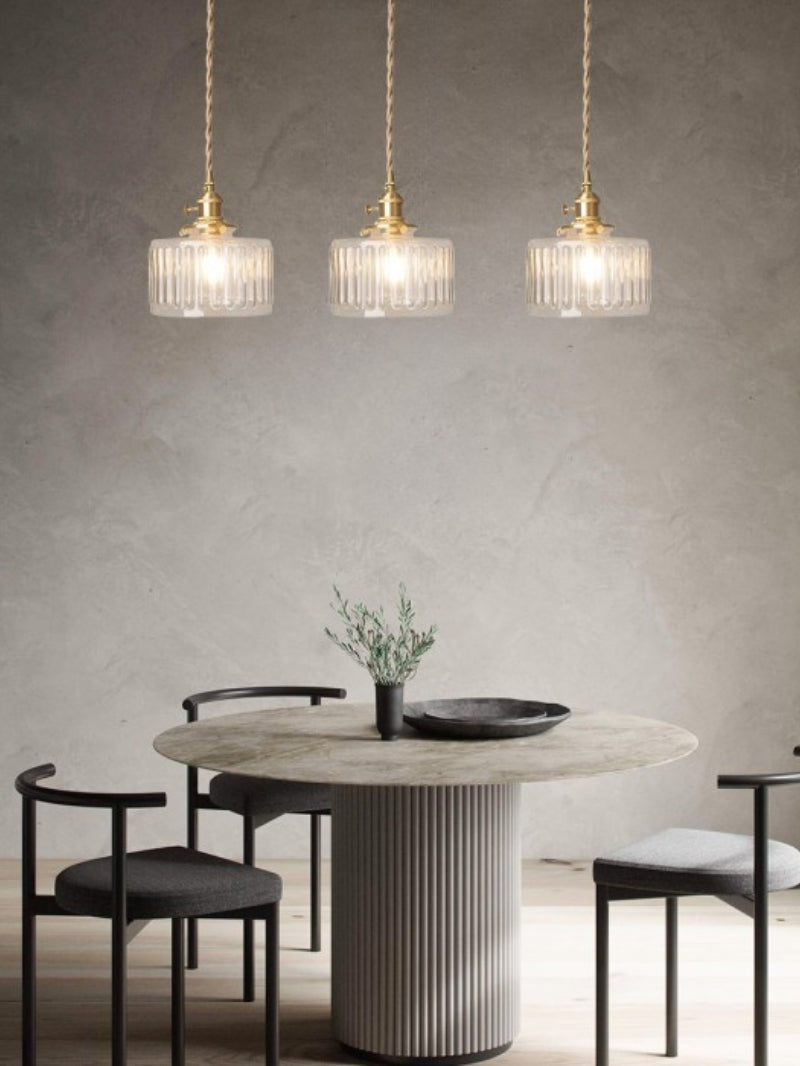 Kaze Japanese Brass Ribbed Cylinder Pendant Light