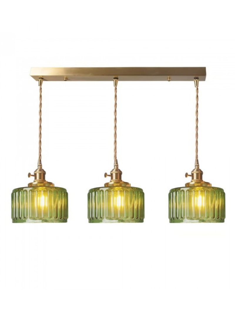 Kaze Japanese Brass Ribbed Cylinder Pendant Light