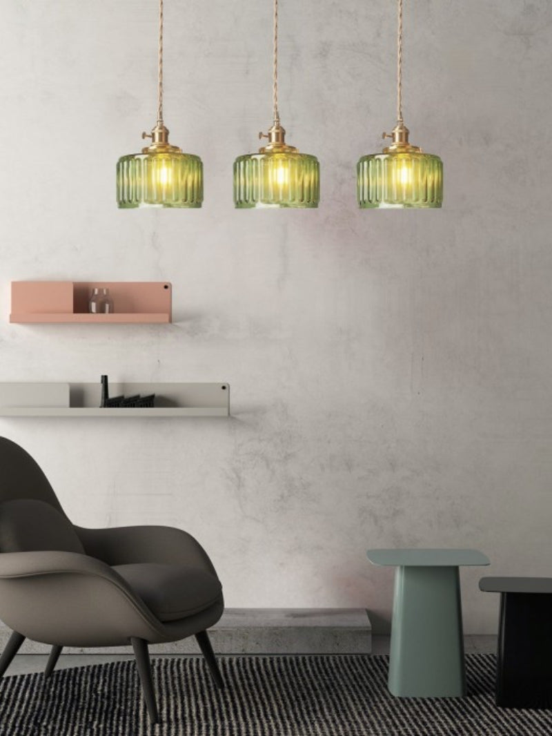 Kaze Japanese Brass Ribbed Cylinder Pendant Light