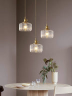 Kaze Japanese Brass Ribbed Cylinder Pendant Light