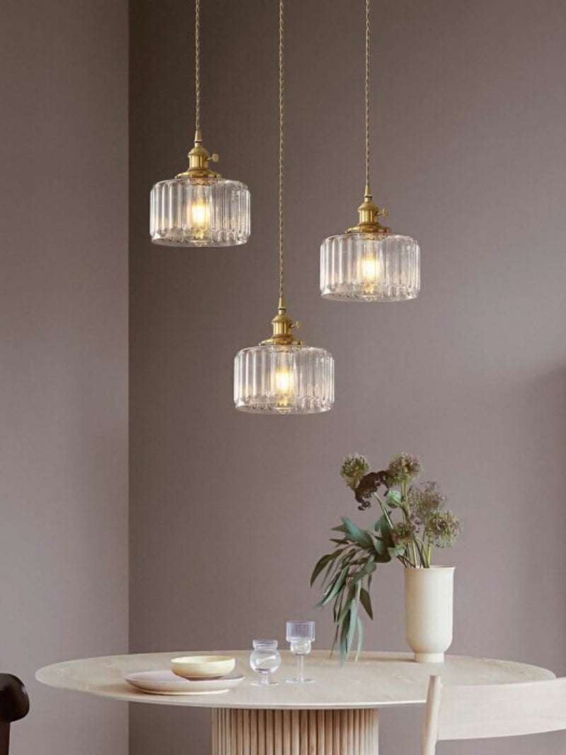 Kaze Japanese Brass Ribbed Cylinder Pendant Light