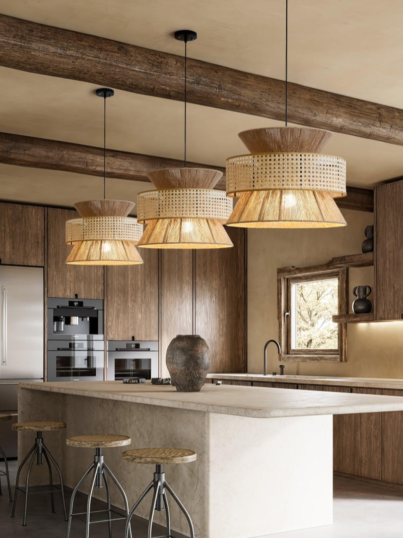 Kobo Wabi-Sabi Hemp Rope Rattan Pendant Light