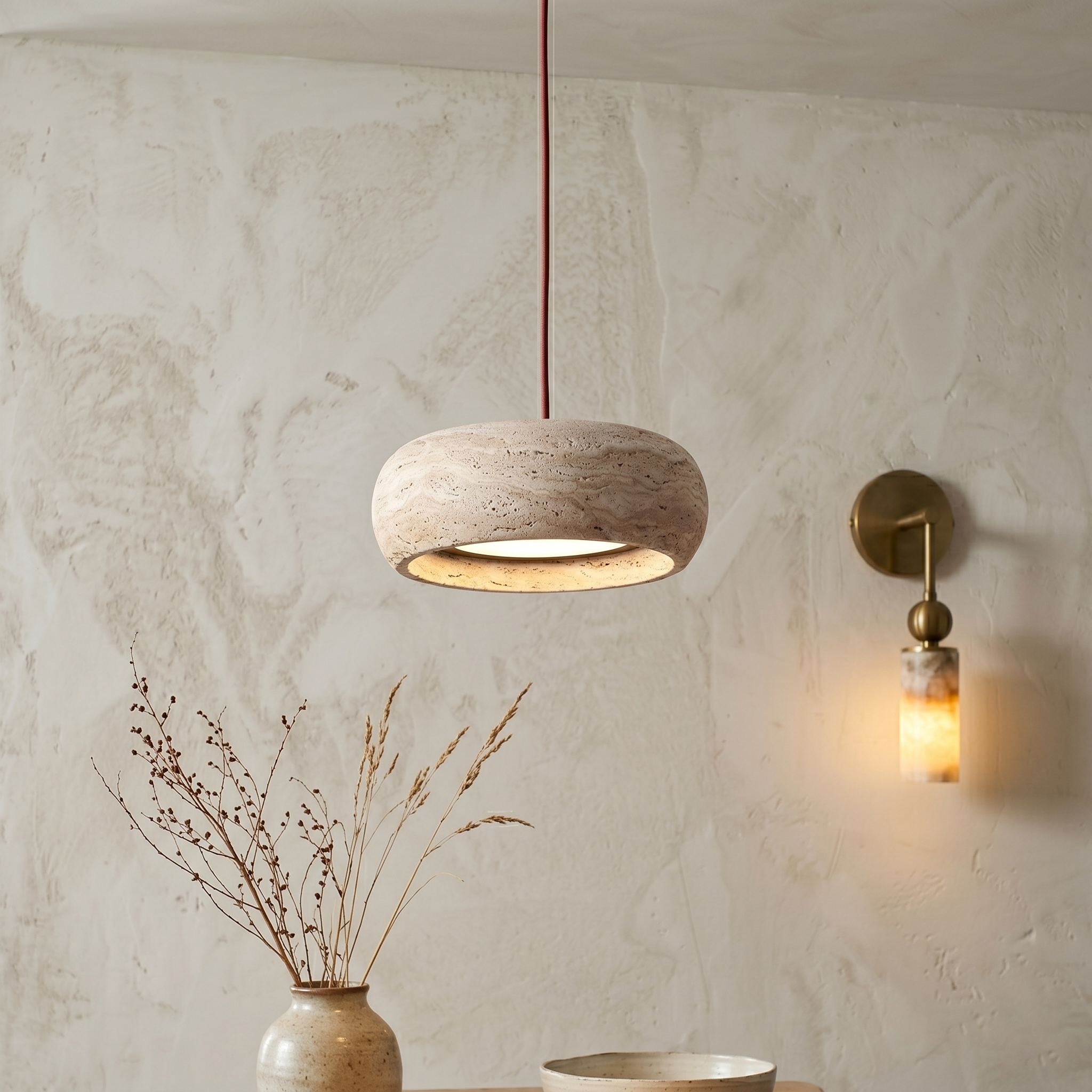 Terra Travertine Drum Pendant Lamp
