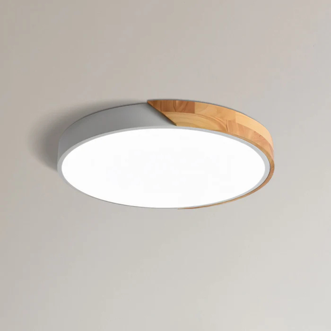 Marlowe Scandinavian Wood Flush Ceiling Light, detail view