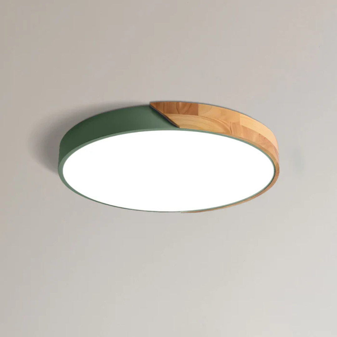 Marlowe Scandinavian Wood Flush Ceiling Light, close-up view